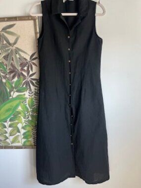 Mango MNG Black Linen Blend Shirt Dress Women's EUR M